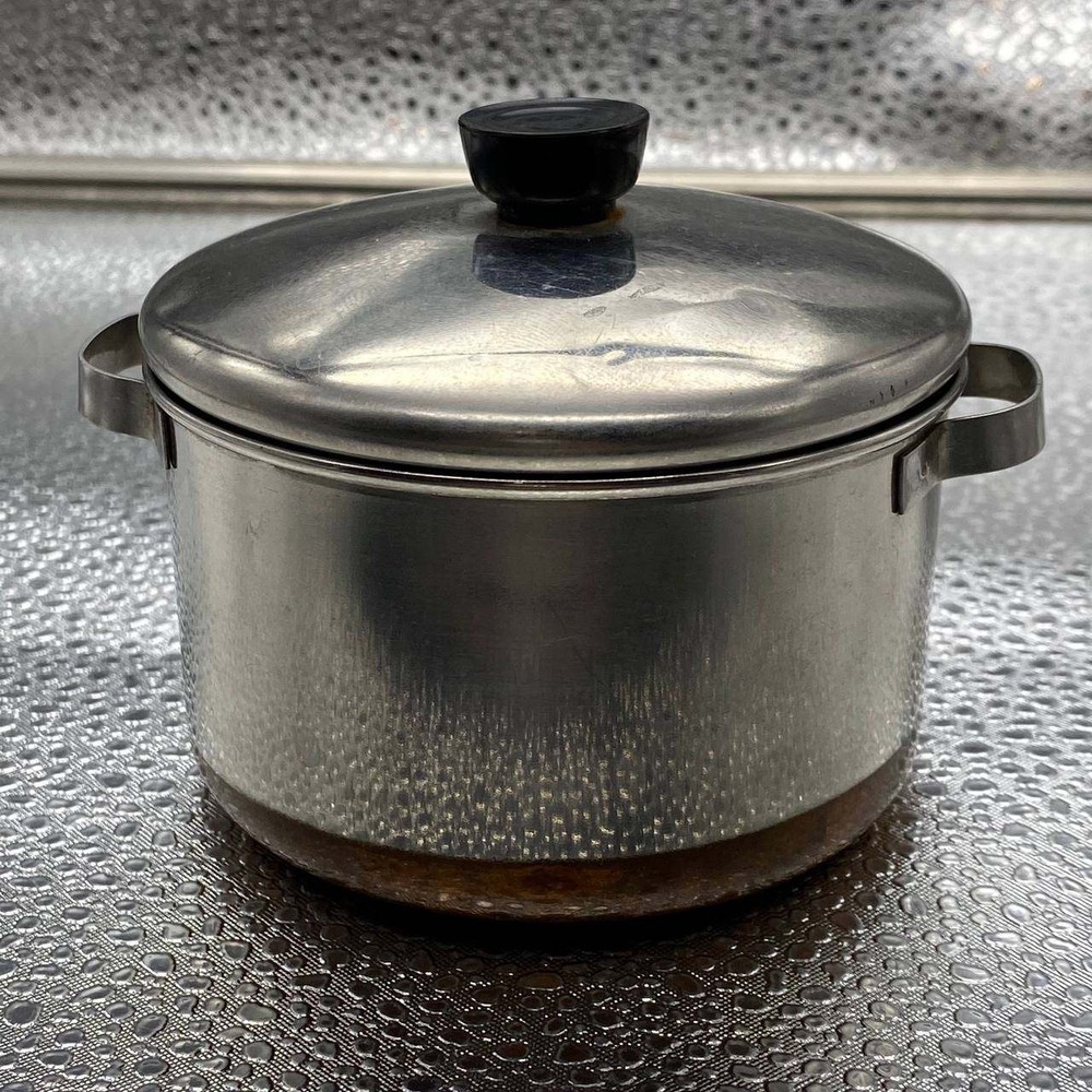 Revere Ware Miniature Stock Pot Toy Kids 3 Inch Silver Copper Bottom Vintage